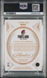 2023 Flawless Premium Mem Scoot Henderson Rookie Platinum Patch #1/1 PSA 10